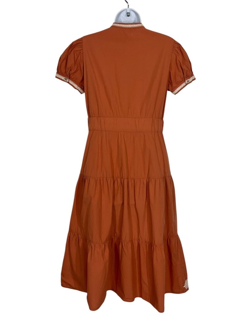 Bohme Siya Embroidered Dress S Orange Short Sleeve Midi Cottagecore - Picture 7 of 16